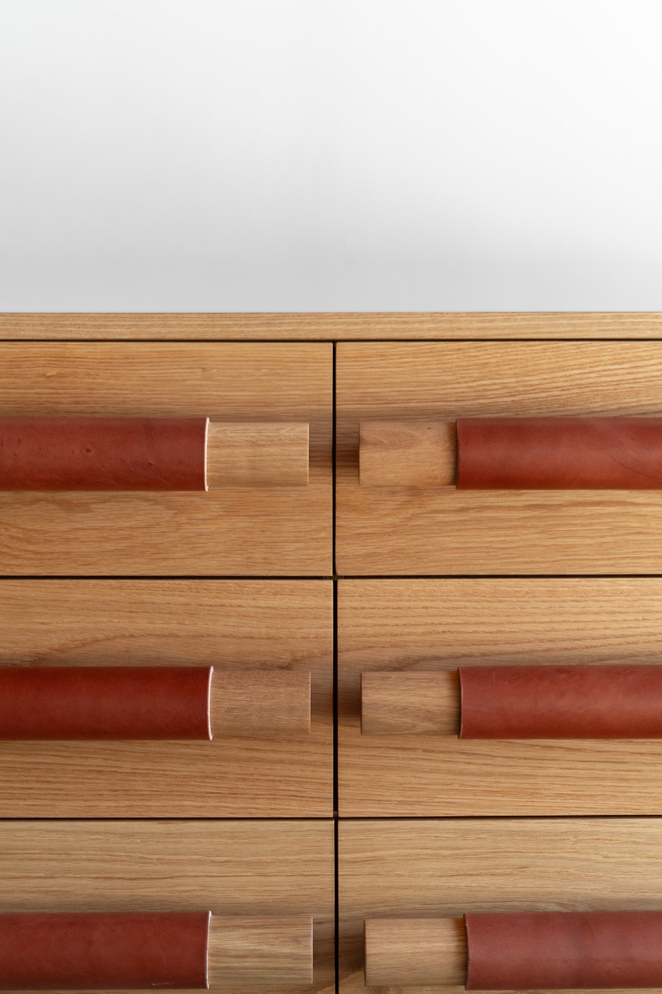 Reyes dresser- oak dresser with leather wrapped handles