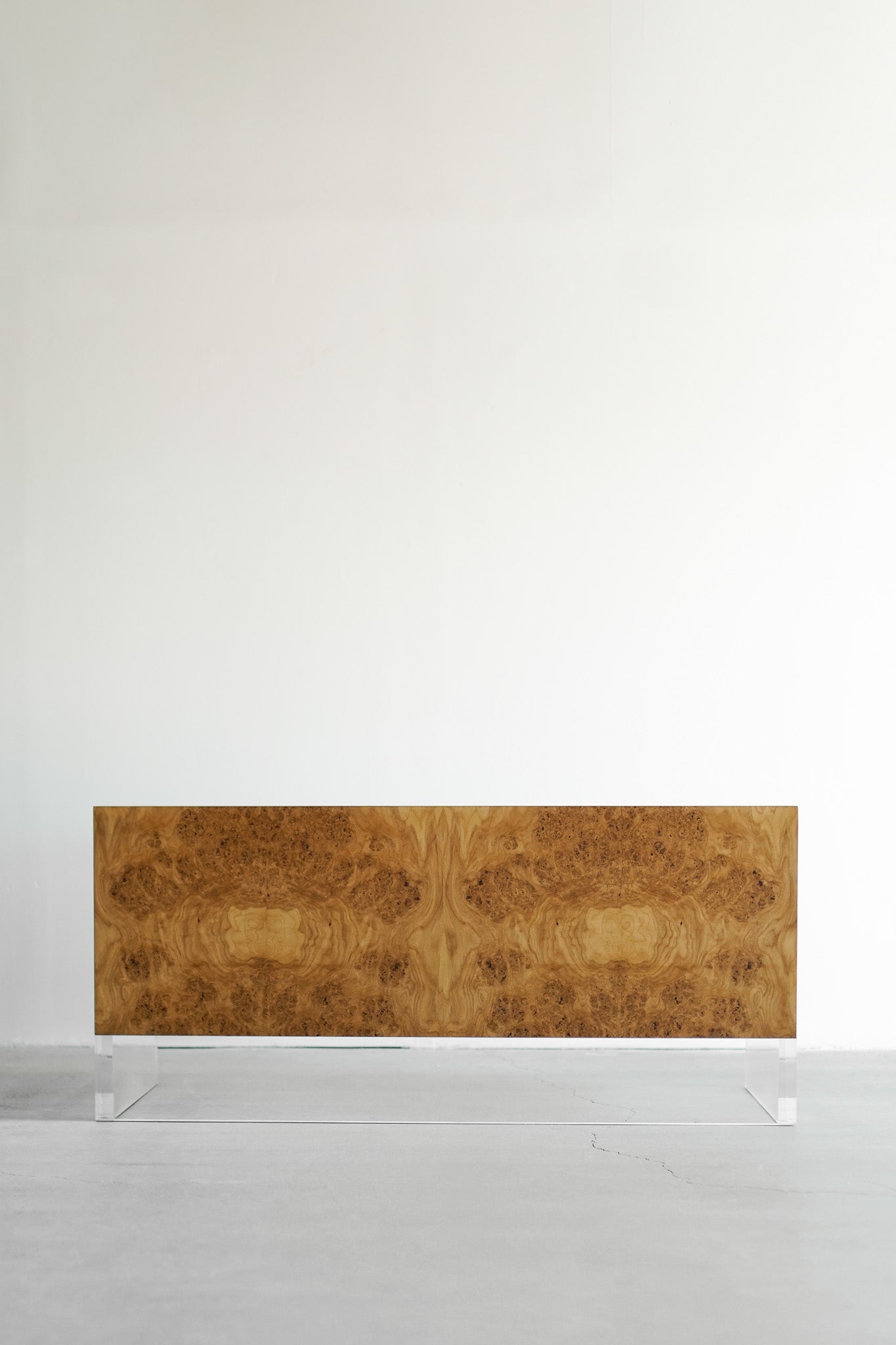 Solano Desk- oak burl with bottom lucite 