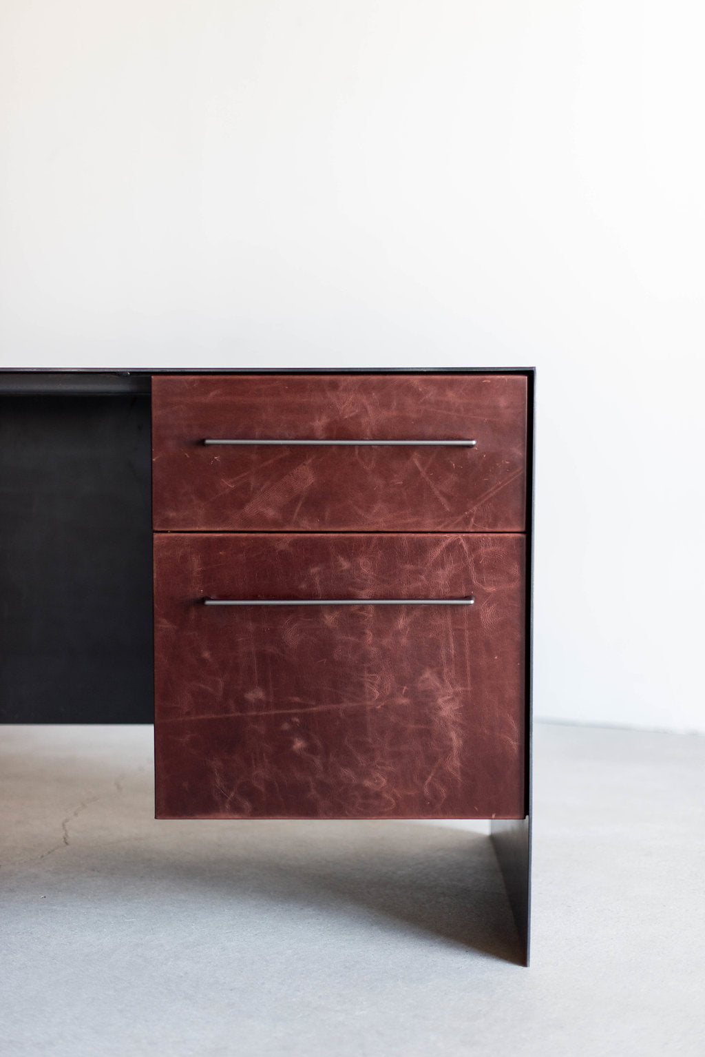 Bronson Desk- Leather drawers with steel base