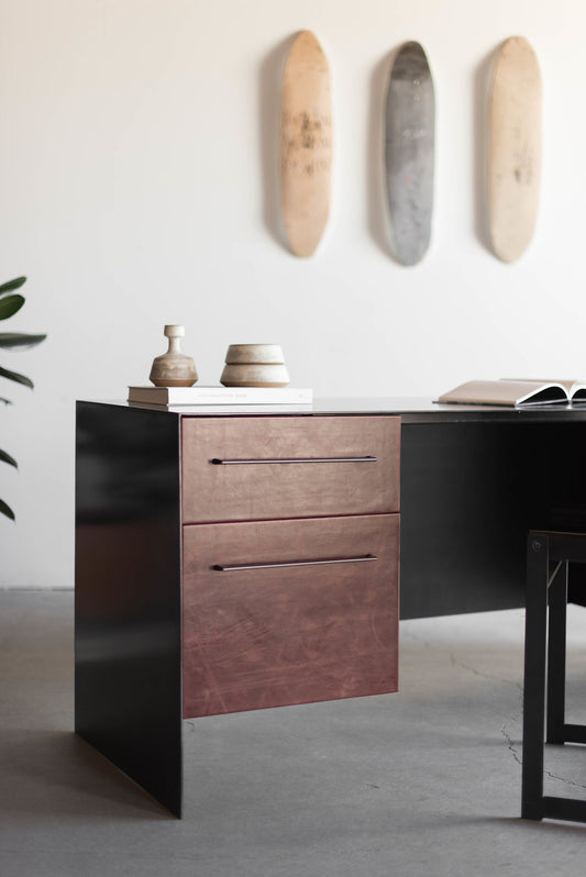 Bronson Desk- Leather drawers with steel base