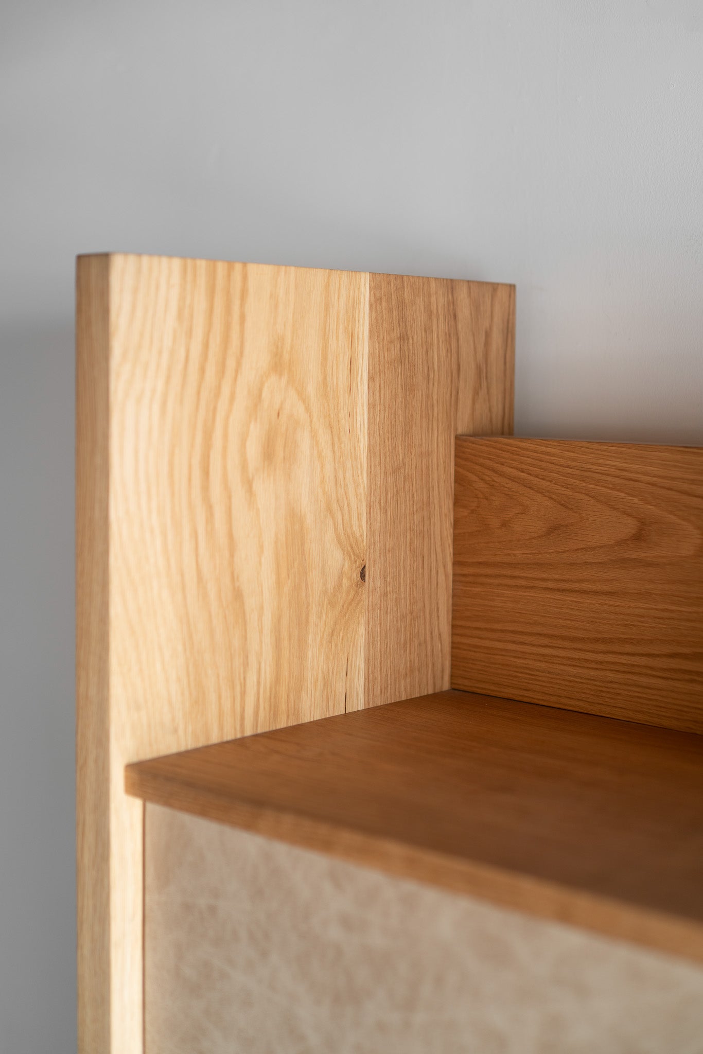 Carter Armoire - close up on Left top corner wood details 