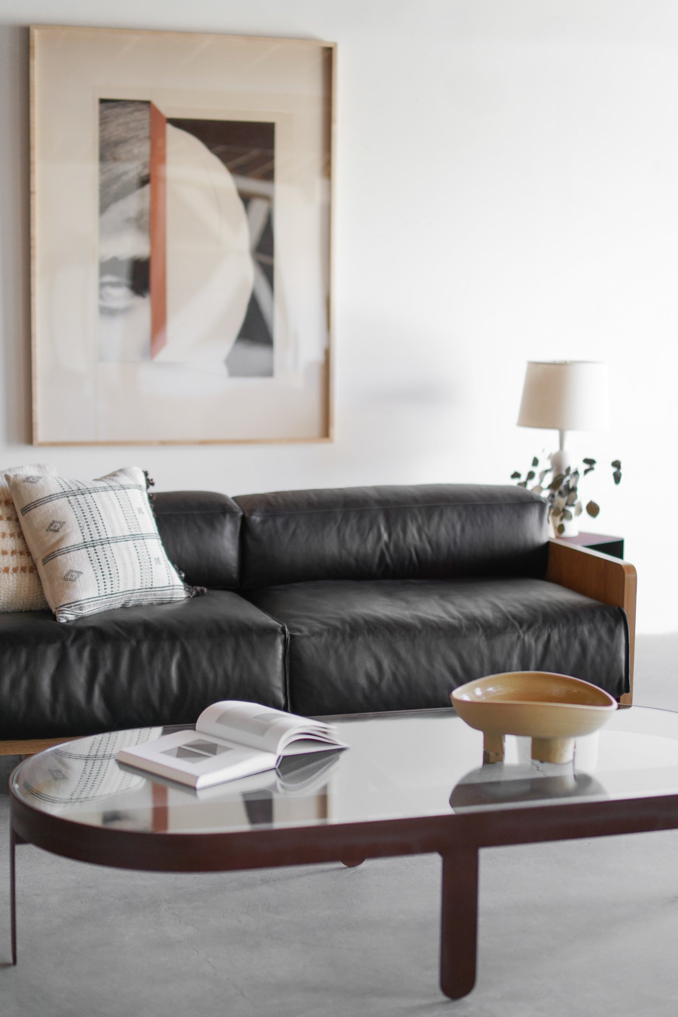 Carter sofa black leather - full shot, styled 