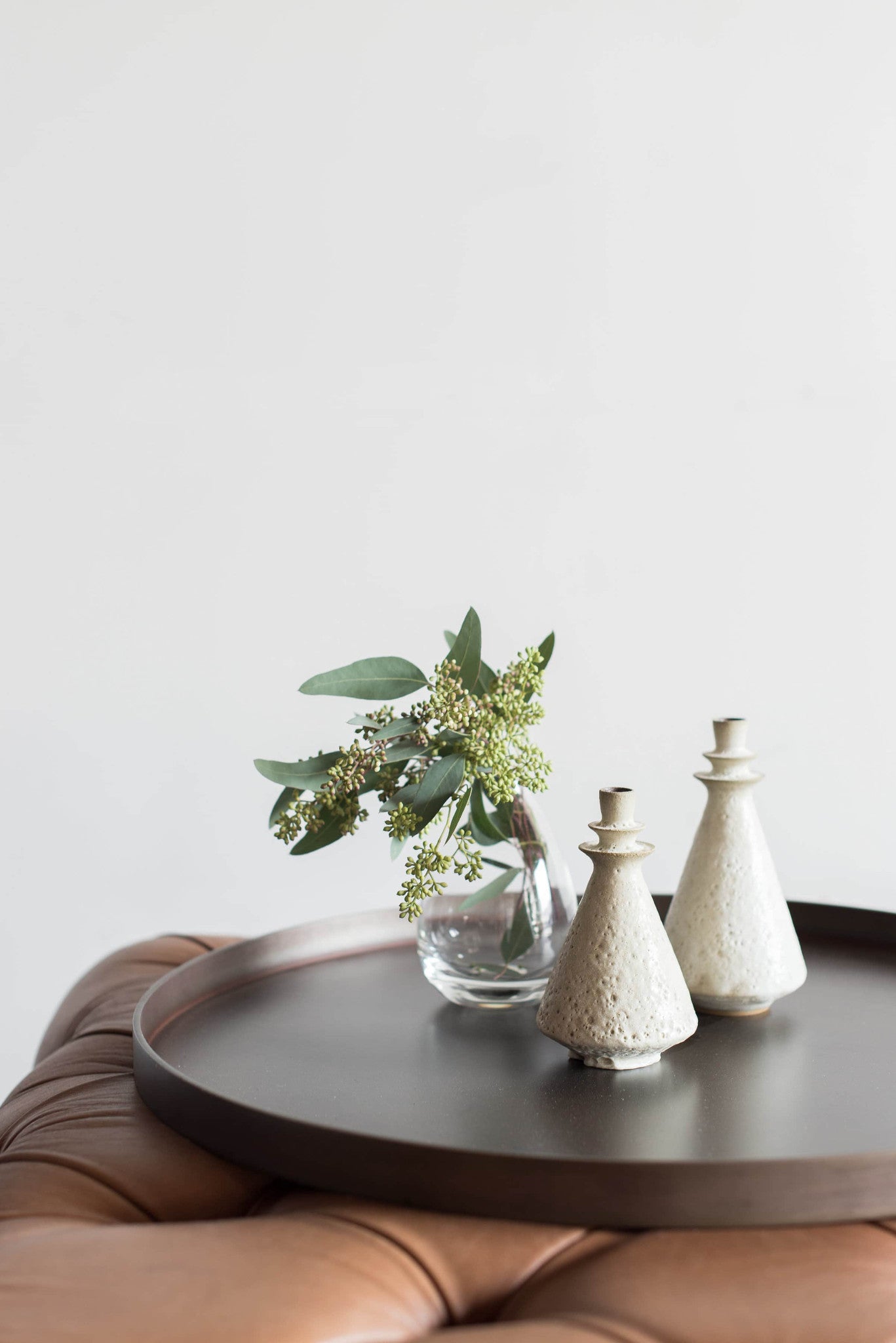 Tufted Burlap Ottoman