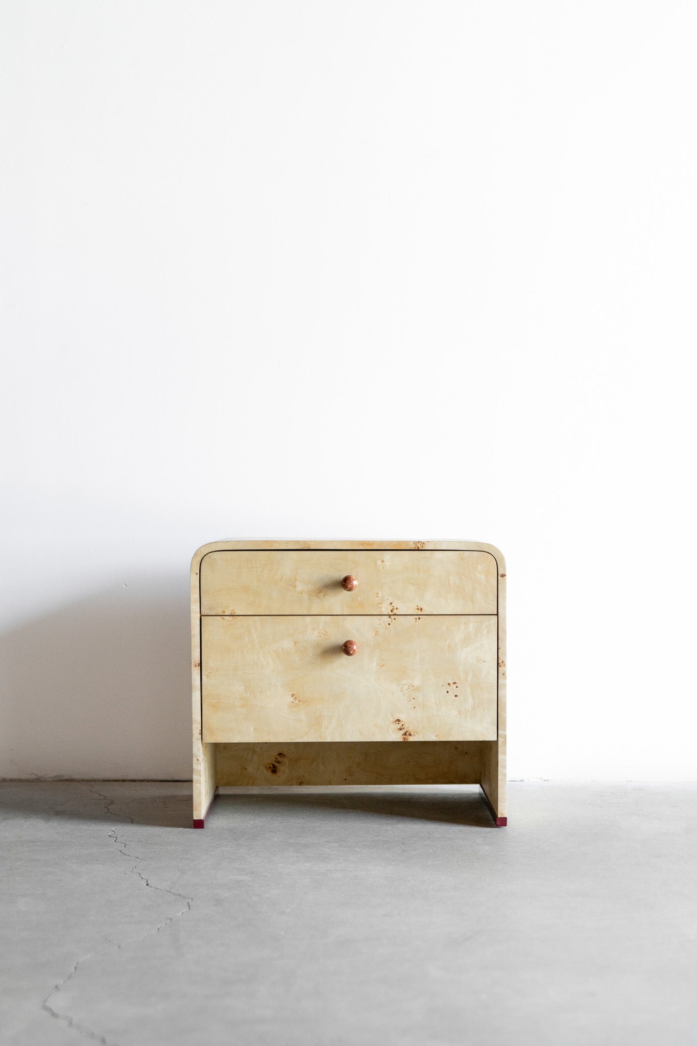 Solano nightstand- burl and steel legs