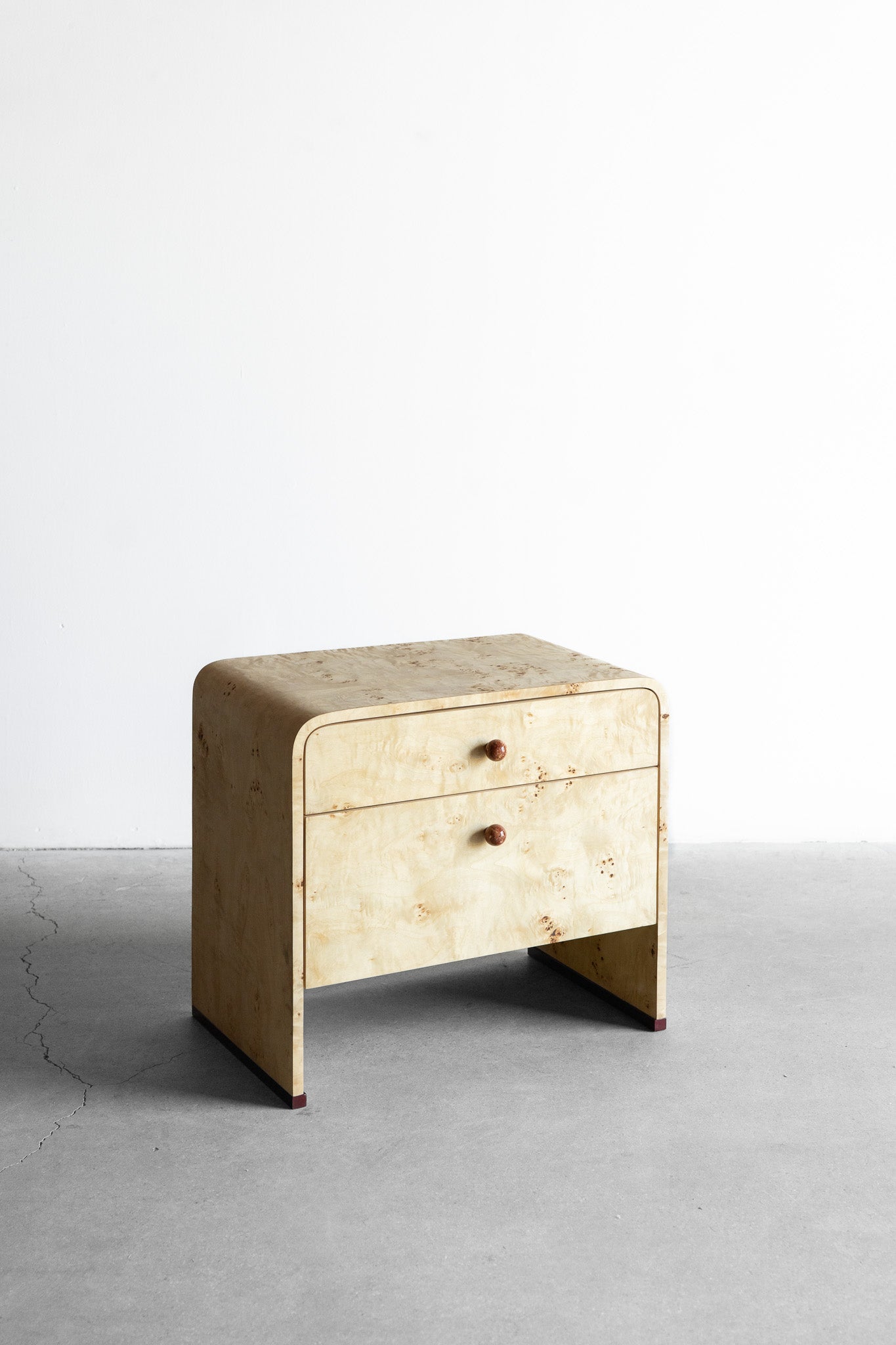 Solano nightstand- burl and steel legs