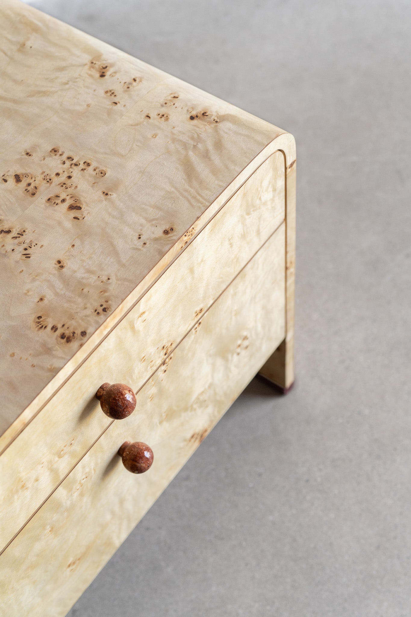 Solano nightstand- burl and steel legs