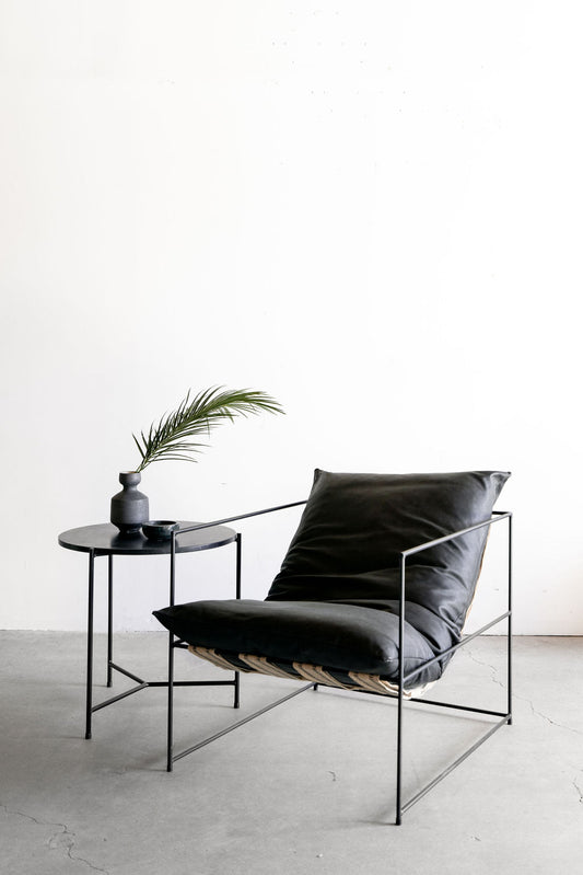 Black leather sierra chair - steel frame, leather cushion