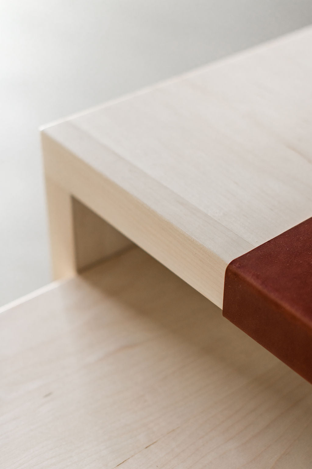 Carter desk - bleached maple and leather close up 