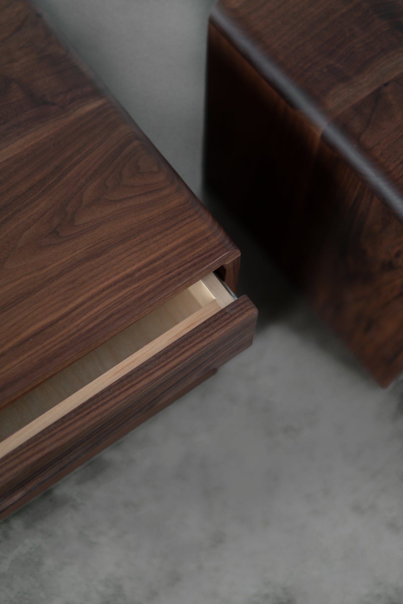 Carter nightstand - walnut nightstand drawer top shot 