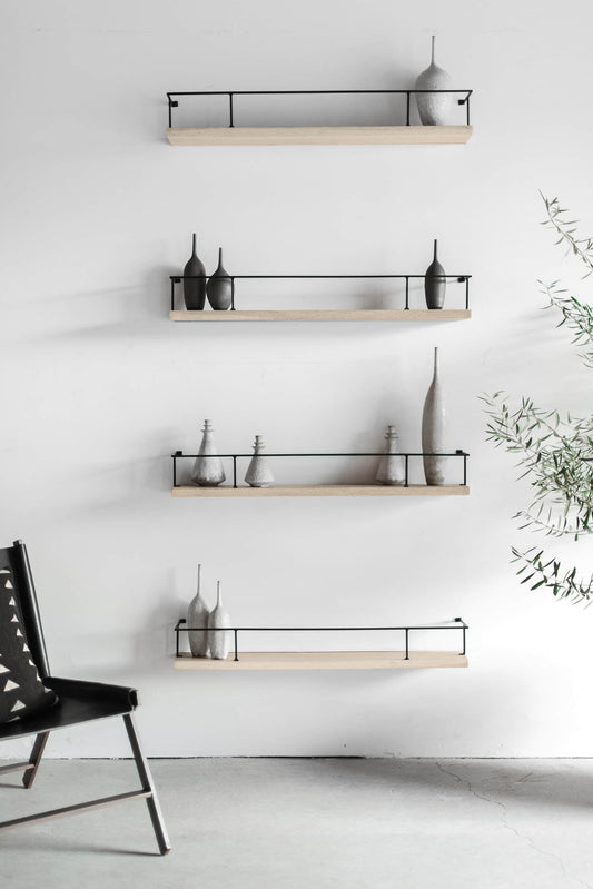 Croft house shelves- Oak wood and metal shelves, styled