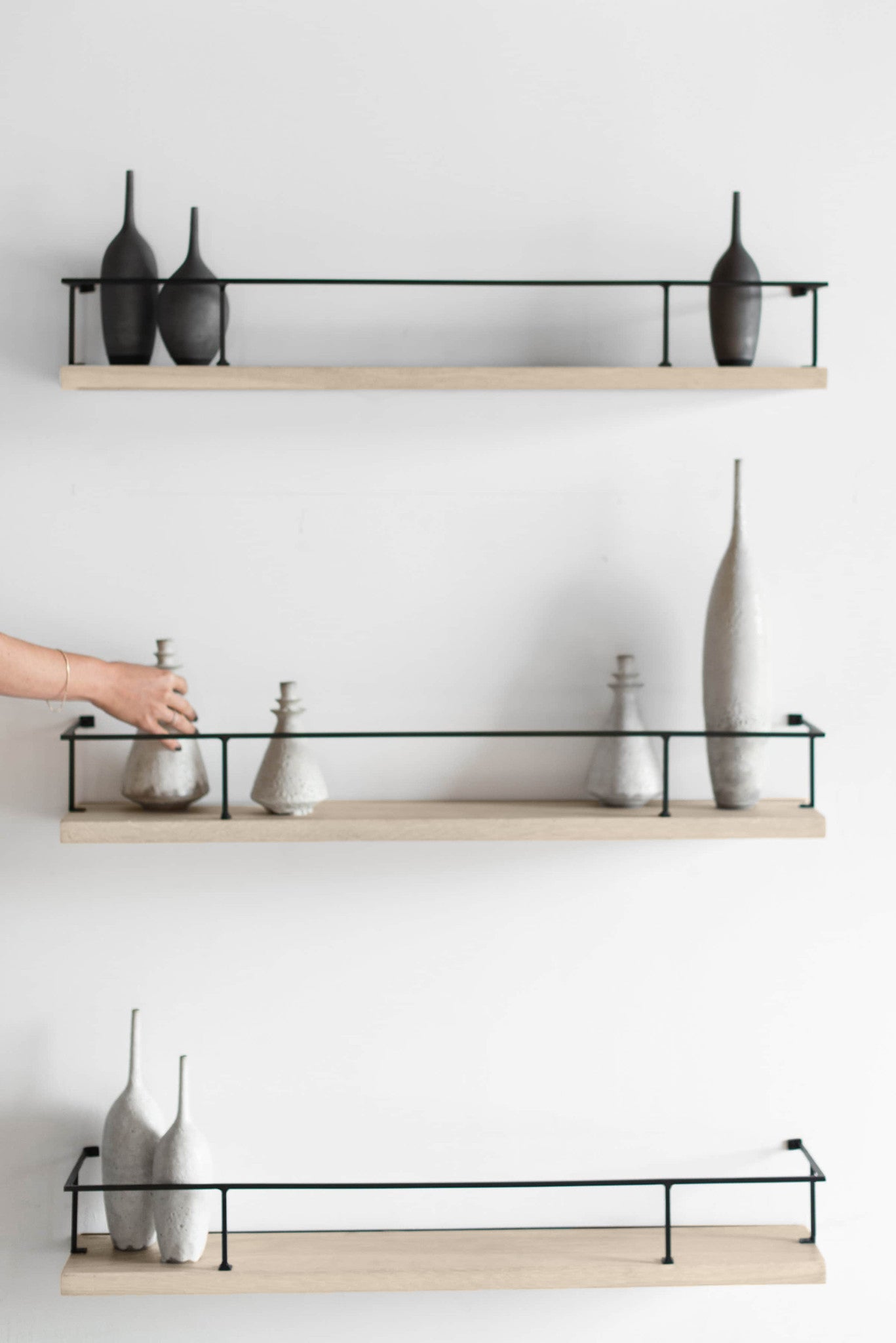 Croft house shelves- Oak wood and metal shelves, styled