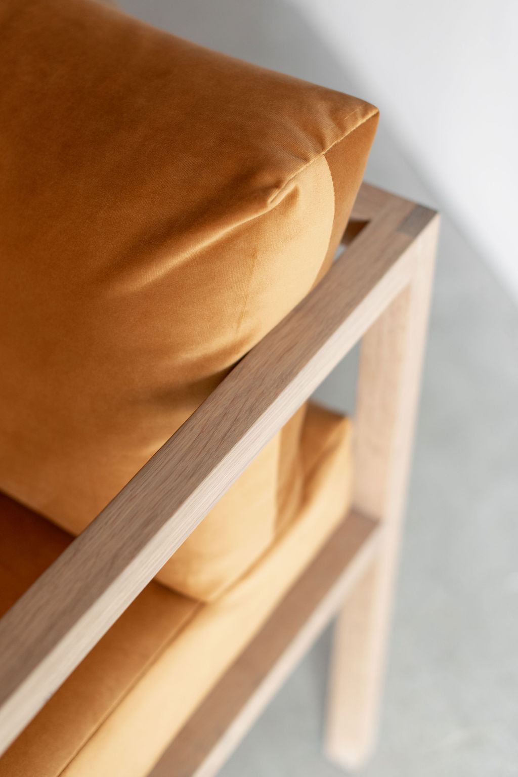 Eve dining chair - wood and cushion close up 