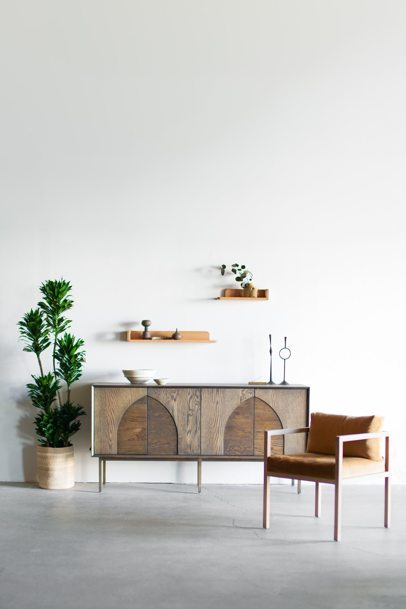 Milo shelves styled with flores credenza  