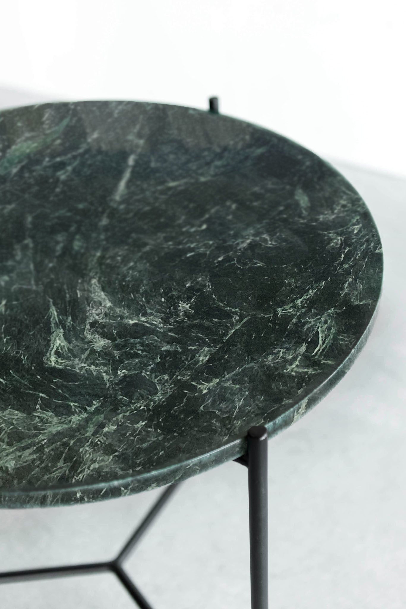 Empress green side table - round marble top with steel legs 